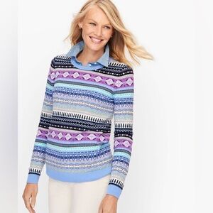 Talbots Cozy FAIR ISLE Crewneck Sweater Size L Christmas P204121624